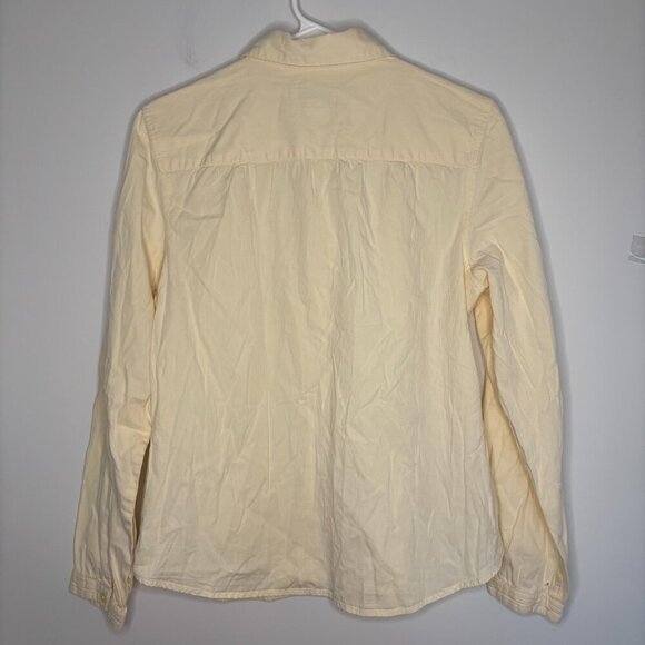 TALBOTS Button Up Shirt Medium Cream Yellow Pleats Long Sleeve Ribbed - Picture 2 of 4